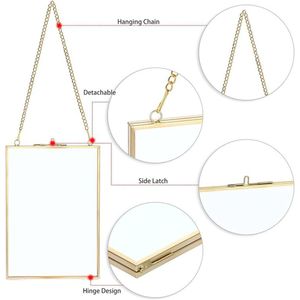 Cadre photo mural en métal avec chaîne de suspension, cadre photo flottant moderne en verre doré pour la décoration intérieure, art mural haut de gamme - Product Image 1