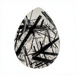 Cabochon de quartz rutile noir naturel en forme de goutte, pierre précieuse lâche avec jeu de couleurs, certifié par un tiers pour la fabrication de bijoux, au gramme - Product Image 1