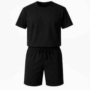 เสื้อยืดและกางเกงขาสั้นลำลองพิมพ์ลายวินเทจสไตล์สตรีทแวร์ ลุคย้อนยุค ซักแล้วดูเก่า แบบยูนิเซ็กส์ สำหรับผู้ชาย ฤดูร้อน ชุด 2 ชิ้น ผ้าฝ้าย 100% แห้งเร็ว พร้อมโลโก้แบบกำหนดเอง - Product Image 1