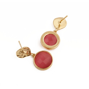 Pink Cat's Eye Bezel Set <b>Earrings</b> Elegant <b>Dangle</b> Handmade Women's <b>Gold</b> Plated Jewelry - Product Image 2