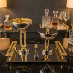 Luxurious <b>Silver</b> And Gold Metal Incense <b>Burner</b> Set On A Tray Featuring Intricate Textured Chain Links And Elegant Handles - Product Image 3