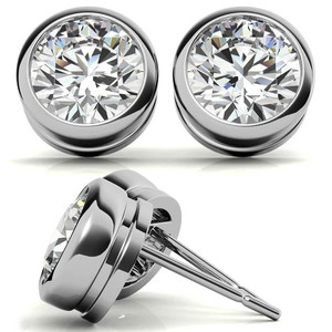 Beautiful 18k Gold Plated Stylish Round Bezel Lab Grown Diamond Stud <b>Earrings</b> For Women And Girls Wear In Wedding Party's - Product Image 3