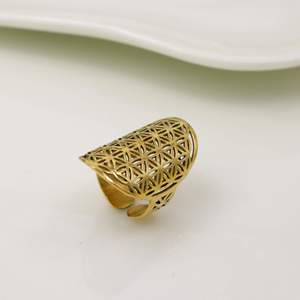 Geometric Pattern 18K Gold Plated Brass Cocktail <b>Ring</b> Unisex Bohemia Style Daily Wear Jewelry - Product Image 1