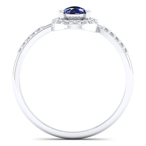 REYES Luxury 925 Sterling Silver Pear Cut 0.5 Carat <b>Blue</b> Sapphire Gemstone Halo <b>Ring</b> For Women GRA Certified Moissanite Jewelry - Product Image 4