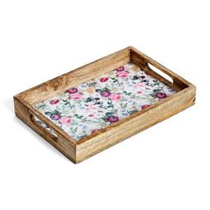 Bandeja de Madera Decorativa Rectangular con Estampado Floral de Rosas Teal, Hecha a Mano, para Venta al por Mayor y Pedidos a Granel - Product Image 3