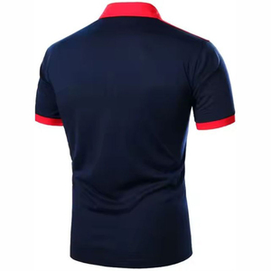 2026 Men's Short Sleeve Color Blocked <b>Polo</b> <b>Shirt</b> Knitted Casual Solid Design Red <b>Navy</b> <b>Blue</b> Button Front - Product Image 3