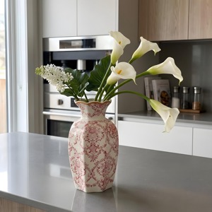 Traditional Porcelain Tabletop <b>Vase</b> With Red Floral Design Exquisite Durable 8-16 Inches - Product Image 3