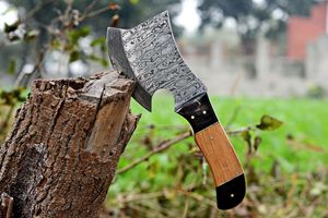 Mini cuchillo de carnicero de acero de Damasco hecho a mano, con funda de cuero, cuchillo profesional para carne de Damasco con mango de madera. - Product Image 6