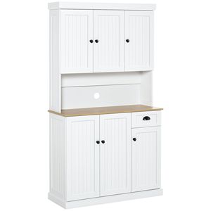 Mobile dispensa da cucina moderno bianco con pensile e piano d'appoggio per forno a microonde - Product Image 1