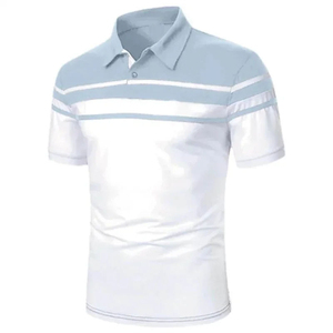 Men's Short Sleeve Striped Knitted <b>Polo</b> Shirt Regular Fit Casual Black <b>White</b> Color Blocked - Product Image 4