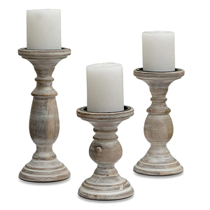 Juego de Portavelas de Pilar de Madera Antiguo al por Mayor, Candelabros de Madera Envejecida Hechos a Mano para Decoración Rústica del Hogar - Product Image 1