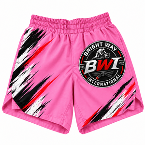 Bright Way International <b>Men's</b> <b>Pink</b> Quick Dry Sport <b>Shorts</b> Elastic Waist Sublimation Print Front Logo <b>Short</b> <b>Shorts</b> - Product Image 1