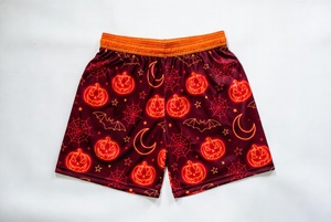 Pantalones Cortos Deportivos de Malla para Hombre, Estampado de Calabaza y Murciélago en Negro, Naranja y Verde, Cintura Elástica, Transpirables, de Secado Rápido, para Halloween - Product Image 2