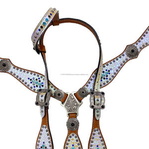 Logo personnalisé en acier offres équitation Western équestre licou ensemble sur Lay entouré de cuir Headstall et collier de poitrine - Product Image 5