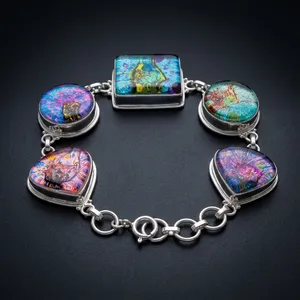 Bracelet statement artisanal en argent sterling 925 avec verre dichroïque multicolore pour femmes - Product Image 2