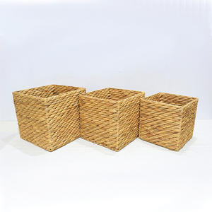 Water Hyacinth Rustic <b>Square</b> Storage <b>Basket</b> Set Handwoven Durable Eco-friendly For Organization - Product Image 2