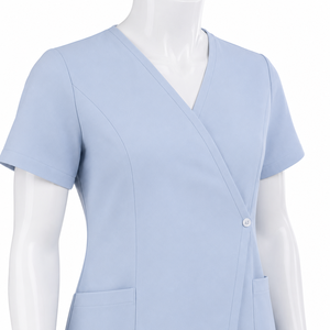 Women's Breathable Cotton Scrub <b>Top</b> With Pockets V-Neck Short Sleeve Uniform For Salon Spa - Product Image 3