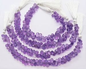 Perles d'améthyste violette naturelle facettées en forme de goutte d'eau 5x7-6x8 MM, perles de pierres précieuses d'améthyste, 8 pouces, améthyste violette facettée - Product Image 1