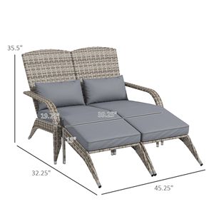 Sedia Adirondack per Due Persone in Rattan PE, Chaise Longue Doppia con Cuscini e Poggiapiedi per Braciere, Portico, Lettino Prendisole da Esterno - Product Image 3