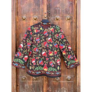 Hand Embroidered Black Velvet Suzani <b>Jacket</b> For Women Stand Collar Boho Floral <b>Pattern</b> Full Sleeve <b>Quilted</b> Winter Outerwear - Product Image 5