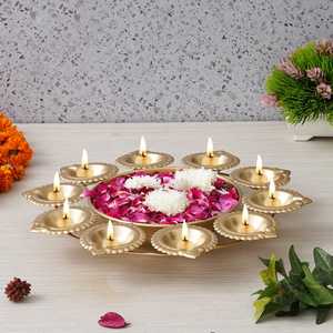 Metal Circular <b>Candelabra</b> With Diya Holders For Religious Activities And Festive Decorations - Product Image 1