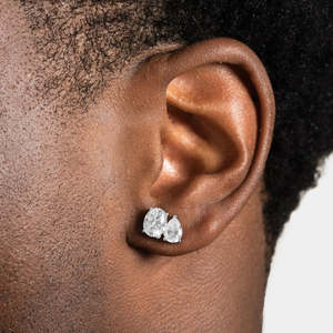 Boucles d'oreilles ovales en argent sterling 925, deux pierres, pour hommes, bijoux fins - Product Image 1