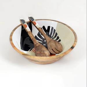 Bol de service en bois émaillé au design célèbre, bol à salade en bois émaillé, bol en bois de manguier, bol en bois d'acacia à prix abordable - Product Image 1