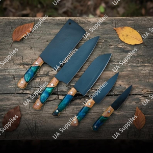 Juego de 5 Cuchillos de Chef de Acero Inoxidable Forjados a Mano con Recubrimiento en Polvo, Mango de Resina de Madera Colorida, Afilados como una Navaja, Ambidiestros y Duraderos - Product Image 2