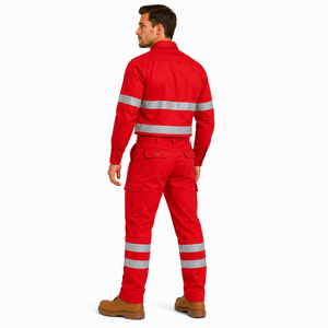 High Quality Men Reflective Safety Wear Button <b>Down</b> Shirt Cargo <b>Trousers</b> Uniform Set High Visibility Strip Workwear Uniform - Product Image 4