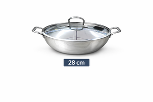 Wok (Kadhai) Tradicional Premium de Acero Inoxidable de Triple Capa con Tapa, Soporte para Olla, Asas Laterales, 28 cm, Color Plateado, Duradero - Product Image 3