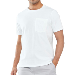 Men's White Short Sleeve T-<b>Shirt</b> With Chest Pocket Regular Fit 100% Cotton Jersey Knitted O-Neck Casual Solid Color - Product Image 1