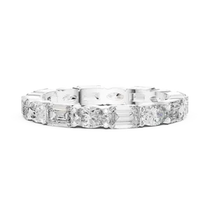 Alternating <b>Emerald</b> Oval Synthetic Diamond Full Eternity <b>Ring</b> 1.92 CTW Fine <b>Silver</b> Bezel Wedding Gift Unisex <b>Ring</b> - Product Image 3
