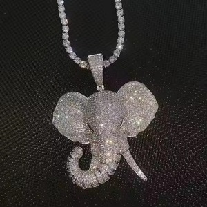 <b>Elephant</b> Head Crystal Rhinestone Pendant 925 Silver Plated Alloy Unisex Hiphop Charm <b>Gift</b> Jewelry - Product Image 1
