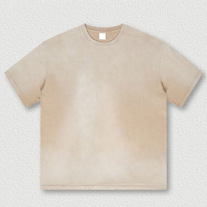 T-shirt décontracté pour homme, couleur unie beige, manches courtes, tricoté, sans col, style normcore, idéal pour l'été - Product Image 1