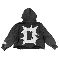 Özel %100 Pamuklu Sokak Modası Kapüşonlu Sweatshirt Büyük Beden Bol Kesim Şişme Fermuarlı DTG Baskılı Kırpılmış Fransız Tasarım Bol Kesim Kışlık Fransız