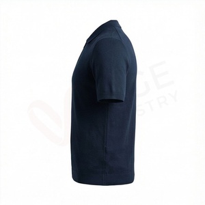 Polo en tricot à manches courtes bleu marine pour homme avec fermeture éclair, design uni décontracté, respirant, coupe régulière - Product Image 3