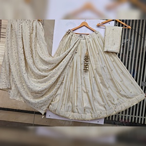 Pure <b>Tissue</b> Silk Dyable Lehenga Choli With Heavy Handwork Dupatta Butti Border Work Double Cancan Ready To Wear <b>Wedding</b> Wear - Product Image 2