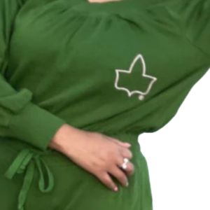 Combinaison en molleton vert à épaules dénudées pour femme, tenue décontractée une pièce à manches longues et jambes larges, collection de vêtements tendance - Product Image 3