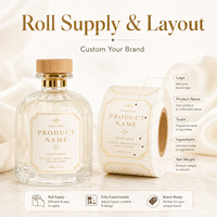 Étiquettes en papier personnalisées avec cadre doré vintage orné, autocollants avec logo personnalisé pour les flacons de parfum et les pots de bougies en verre cannelé
