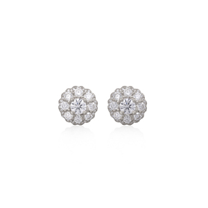 Boucles d'oreilles clous solitaires en or blanc, motif floral, bijoux classiques pour femmes, plaqué argent, au meilleur prix - Product Image 1