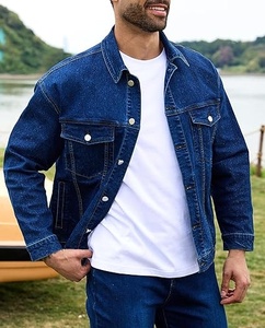 Men's Classic Denim Jacket Solid Color Turn-down Collar Casual Style Single Breasted <b>Button</b> Front Regular Fit Autumn Wear - Product Image 3