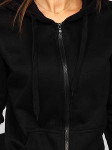 Women's <b>Black</b> Solid Color Tracksuit Full Sleeve Hooded Zipper Casual Jogger <b>Pants</b> Set Breathable 100% Cotton Autumn Wear - Product Image 5