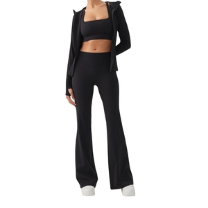 Custom Wholesale OEM Women Mid Waist Flare Yoga <b>Leggings</b> Breathable Seamless Anti-Bacterial <b>Thick</b> Midi Digital - Product Image 1