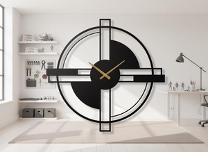Modern Geometric Metal Wall <b>Clock</b> Abstract Round Designer <b>Clock</b> Black White Decorative <b>Clock</b> Contemporary Minimalist Wall <b>Art</b> - Product Image 4