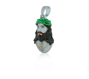 Pendentif visage de Jésus avec couronne verte, alliage plaqué argent, charme religieux, cadeau unisexe - Product Image 3