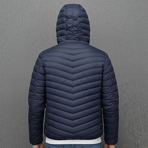 Blouson matelassé noir brillant pour homme, en coton, à capuche, col montant, coupe-vent, imperméable, décontracté, pour l'hiver, coupe régulière, en toile - Product Image 3