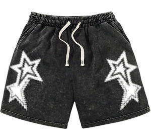 Shorts imprimés délavés à l'acide pour hommes, style streetwear typographique moderne, en coton doux, pour la gym et l'entraînement 2026 - Product Image 1