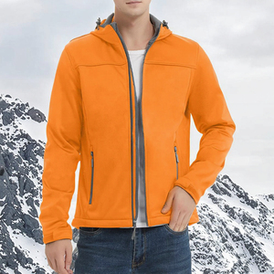 Men's <b>Orange</b> Hooded <b>Fleece</b> Jacket with Zipper Closure Casual Windproof Eco-Friendly Polyester Winter Wear - Product Image 5