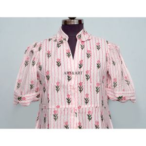 Nouvelle arrivée, robe mi-longue indienne style A, décontractée, pour soirée, robe d'été pour femme, une pièce, confortable au quotidien, 100% coton pur, imprimé floral Kangura - Product Image 2