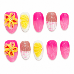 Short Almond Shell Jelly Pink Nude Beige Mango Yellow Y2K Trendy Pre-diseñado Finger Nail Design Island Petals Pastels - Product Image 1